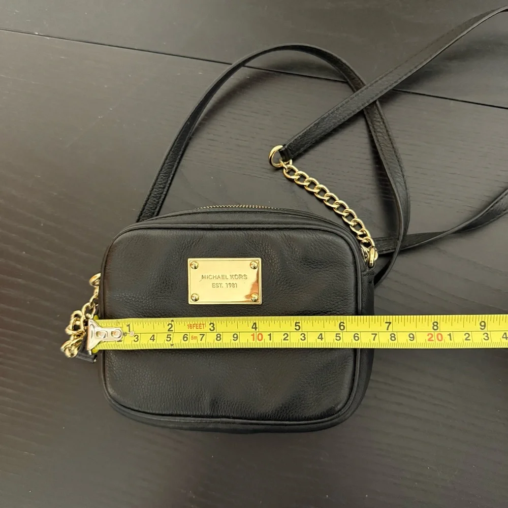 Michael Kors Black Leather Crossbody Bag Gold Chain